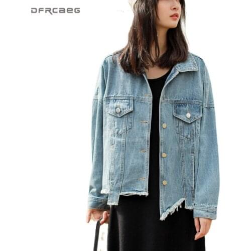 Irregular Blue Boyfriend Women Jackets Denim 2020 Spring Vintage Long Sleeve Loose Coat Jean Female Outwear