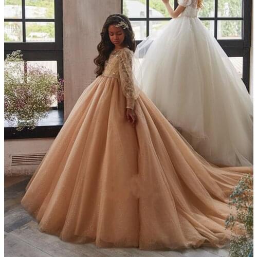 Luxury Glitter Tulle Flower Girls Dress Wedding Party Little Princess Birthday Party Gown Child Size 1-14Y