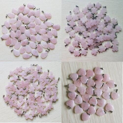 Fubaoying Charm Natural Heart Pink Crystal Waterdrop Stone Pendant 30pcs/lot Fashion Accessories For Jewelry Making