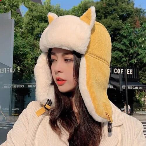 Hat Female Winter Cute Cat Ears Lei Feng Hat Korean Autumn and Winter Warm Fashion Cycling Cold Protection