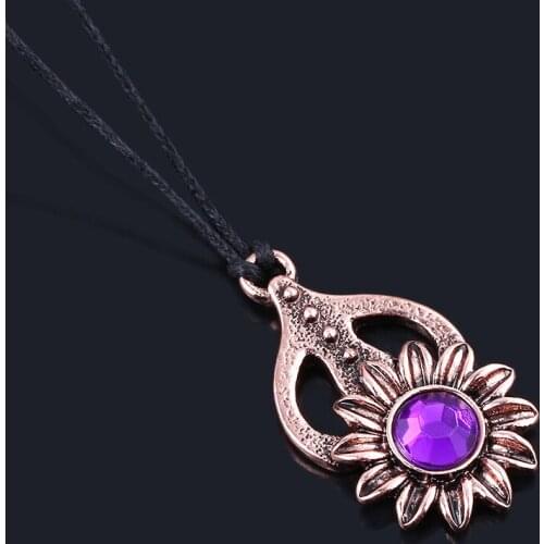 The Elder Scrolls 5 Amulet Necklaces Purple Crystal Sunflower Pendant Necklace with Rope Chain Cosplay Jewelry