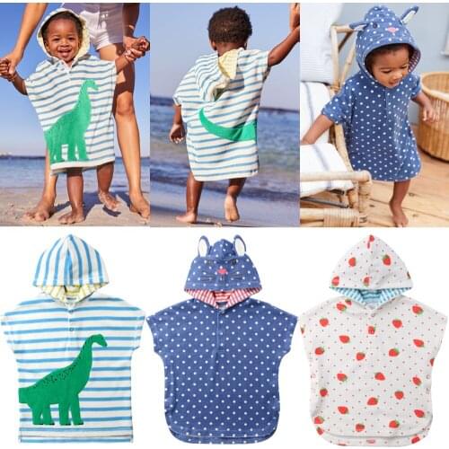 UK Fashion Baby Soft Cartoon Hooded Towel Girls Boys Swim Beach Bath Wear Kids Bathrobe