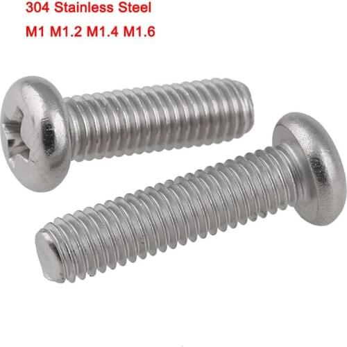 50Pcs 304 Stainless Steel Phillips Screws Cross Recessed Round Head Screws M1 M1.2 M1.4 M1.6 Length 3-16mm