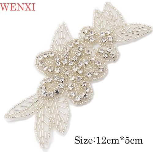 WENXI 10PCS Wholesale Handmade Sewing RoseGold Sparkle Crystal Rhinestone Applique Accessory For Bridal Gown Dresses Belt WX900