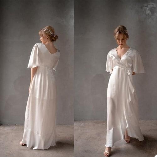 Unique Womens Bridal Gowns V Neck Short Sleeve Bathrobe Lingerie Nightgown Floor Length Pajamas Sleepwear Custom Made