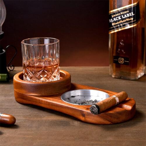 2021 New collection solid wood whiskey cup holder Cigar ashtray home creative decoration wine glass holder cigar accessories