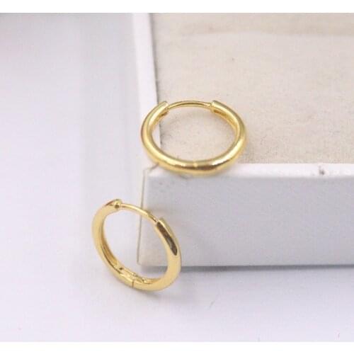 Pure Solid 18K Yellow Gold Earrings Women Luck Smooth Hoop Earrings 1.3-1.6g 12.5x1.8mm Best Gift