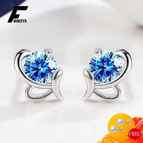 Trendy Earrings 925 Silver Jewelry for Women Butterfly Shape Zircon Gemstone Stud Earring Wedding Engagement Party Accessories