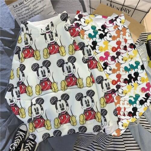 Disney Women Hoodies Mickey Mouse Hoodies Cartoon Tops Long Sleeve Pockets Sweatshirts Fashion Hooded Women