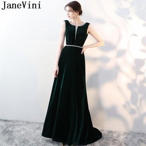 JaneVini Sexy Ladies Burgundy Bridesmaid Dresses Velvet Long Beaded Collar Prom Dress Backless Dark Green Wedding Guest Dress
