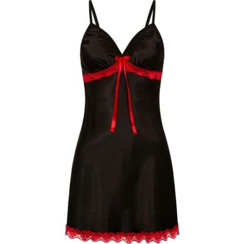 Women Lace Bowknot V-Neck Backless Strappy Sleepwear Sexy Nightdress Underwear