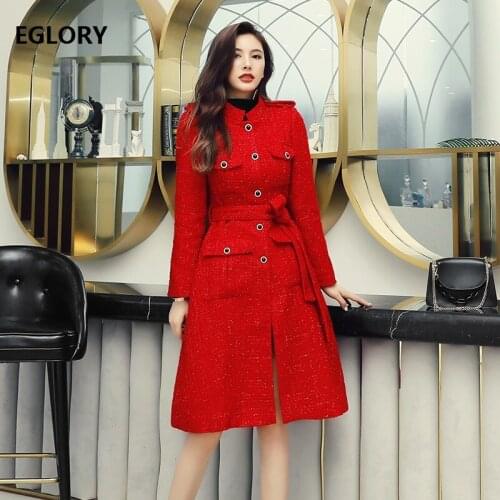 2021 Autumn Winter Fashion Long Coats High Quality Wool Blend Women Lurex Yarn Patchwork Beading Button Long Sleeve Woolen Coat