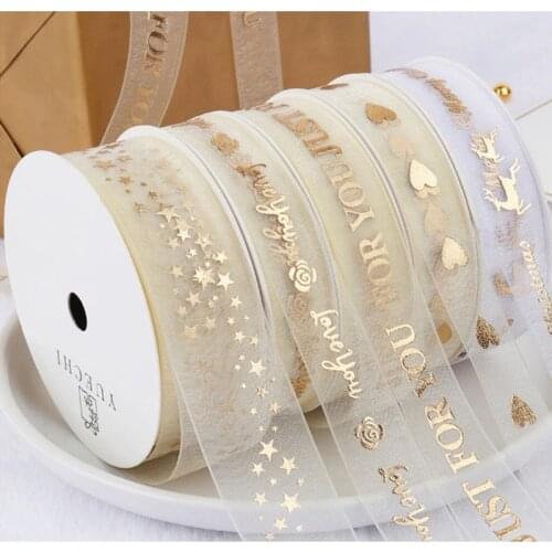 50M / Roll Snow Yarn Printing Ribbon Crafts DIY Chiffon Baking Cake Flower Gift Box Accessories Decoration Wedding Party Decor