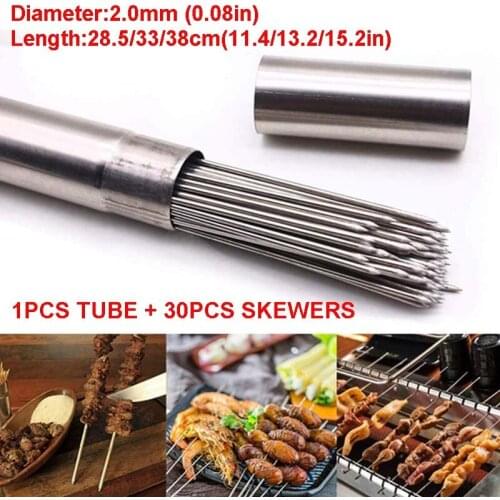 30PCS Barbecue Skewers For Grilling Stainless Steel BBQ Skewer Needle Sticks With Storage Tube Reusable for Shish kabob Grill