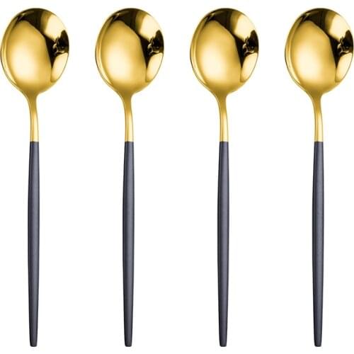 304Stainless Steel Spoon Set 4pcs Gold Long Handled Spoon Ice Cream Dinner Tableware Golden Dessert Tea Coffee Spoons Dinner Set
