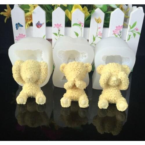 3D stereo plush bear shape Fondant Chocolate Cake Mould Silicone clay Epoxy Handmade Soap Kid birthday cake decoration tools