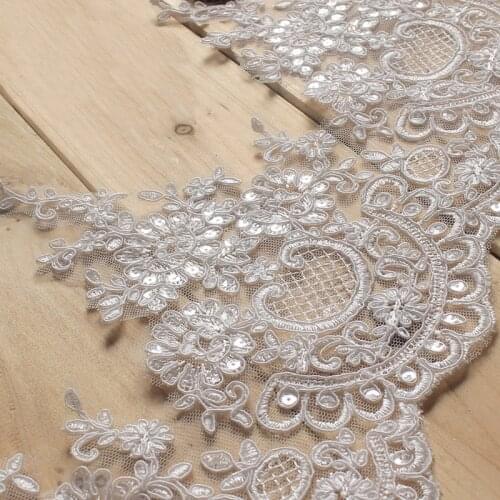 2yards Off White Europe Sequins Glitter Applique Lace Wedding Trim Dress DIY Manual Accessories Guipure Lace 20cm wide