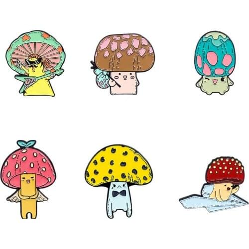 HOSENG Red Green Color Mushroom Guitar Paper Airplane Alloy Badge Cartoon Cute Hat Backpack Enamel Jewelry Pin Gift HS_556