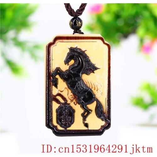 Ox Horn Horse Pendant Necklace Collectibles Jewelry Carved Fashion Natural Chinese Gifts Amulet Charm