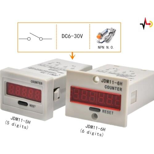 Digital Counter JDM11-5H/6H DC 6-36V ON/OFF NPN Sensor Switch Input 5/6 Digits Electronic Working Power DC12/24/36 AC110/220