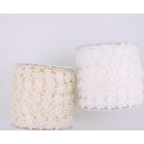 Ivory White 2 Yard Artificial Round Plum Five Petal Flower Pearl Beads Chain DIY Garland Wedding Party Decoration