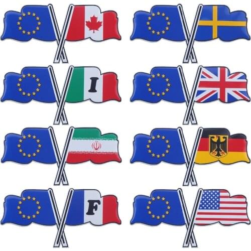 UK USA ITALY FRANCE GERMAN Canada Sweden EU National Flag 3D Aluminum Car Sticker Motorcycles Decoration Racing flag Decal