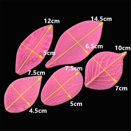 Concrete Polymer Molds Silica Gel Sugar Solid Leaf Silicone Leaf Veiner Stamp DIY Fondant Cake Flower Tool Mold 5pcs/lot