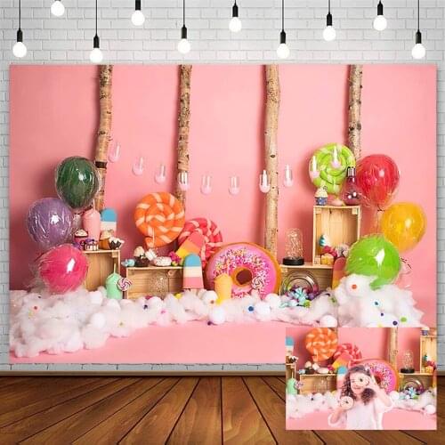 Candy Donut Cake Smash Backdrop Sweet Girl Birthday Decor Ice Cream Cloud Pink Portrait Photography Background Photostudio Props