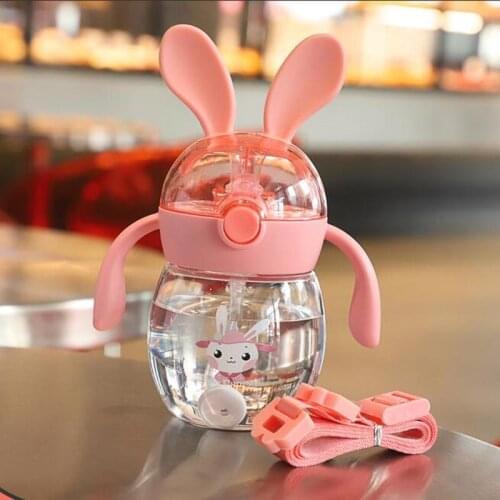 Rabbit Baby Bottle Baby Feeding Bottles With Tube Dust Cover Tritan Children Drink Milk Bottle for Drinking Water Juice Milk