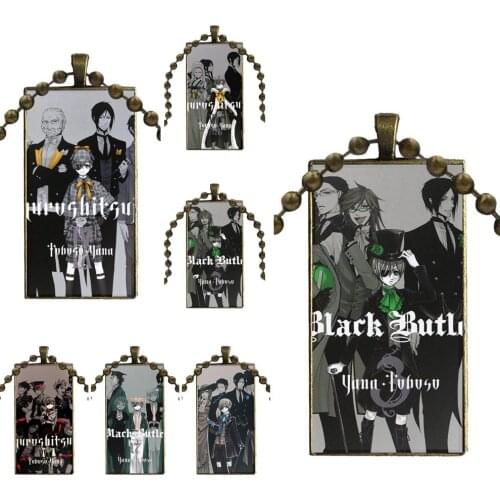 Kuroshitsuji Black Butler Family Poster Design Fashion Vintage Glass Women Rectangle Necklace Pendants For Men Women Party Gift