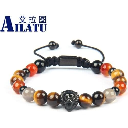 Lion Head Braiding Bracelets Jewelry Ailatu Stainless Steel New Leopard Rope Chain Handmade Present, Gift, Accessories Men