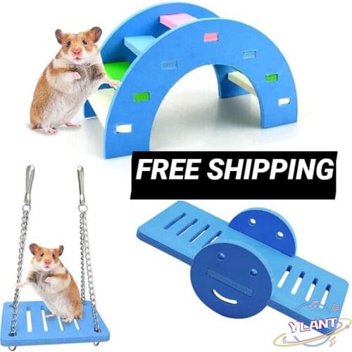 SWT Small Animal Activity Climb Toy DIY Hamster Cage Accessories Hamster Toys Wooden Rainbow Bridge Seesaw Swing Toys