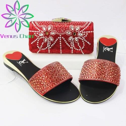 Fashion African Ladies Matching Shoe and Bag Pu Italian Shoes and Bags Set in Red Color Mature Style New Arrivals Slipper
