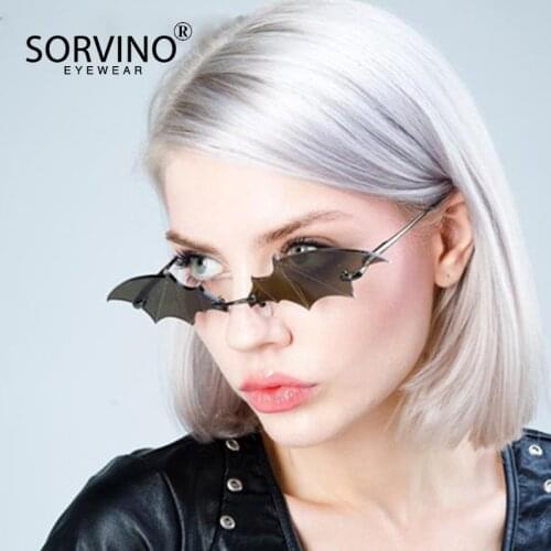 SORVINO Rimless Vintage Bat Shape Sunglasses for Women Men Glasses Eyewear 2020 New Fashion Luxury Brand Trending