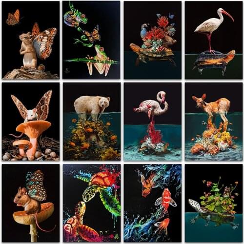 5D Diamond Painting Kit dark animal Flamingo fish deer Sea turtle mouse Full Square&Round embroidery mosaic Cross stitch Paint