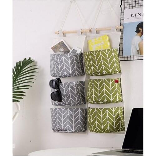 Wall Hanging Storage Bags Cotton Linen Hanging Storage Bag 3 Pockets Decoration Kitchen Bathroom Cosmetic Toys Organizer bag