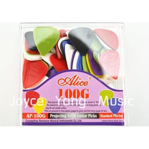 Lots of 100pcs Alice Projecting Nylon Acoustic Electric Guitar Picks Plectrums With Original Box Free Shipping