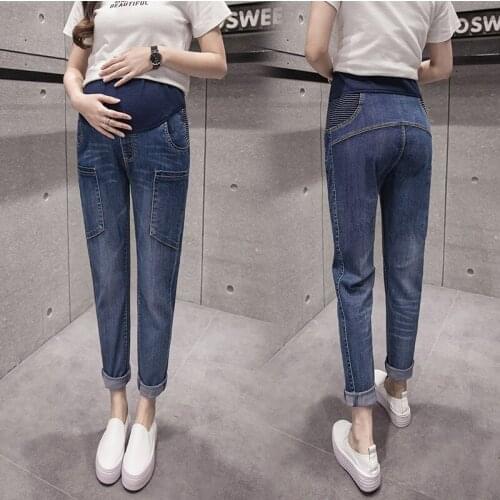 New Arrivals Maternity Denim Jeans Elastic All-match Stonewashed Waist Belly Pencil trousers Pregnant women Pregnancy Pants B61