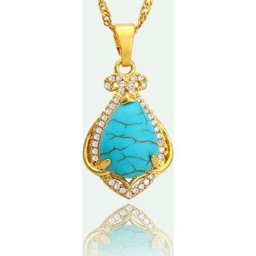 New European and American Cross-Border Ethnic Style Fashion Simple AAA Zircon Turquoise Drop-Shaped Pendant Necklace Womens Jew