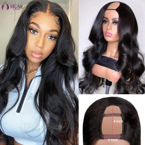 MUSE LOVE Body Wave Human Hair Wigs 180% Brazilian Body Wave U Part Wigs Full Machine Made Wig U Shaped Clip In Body Wave Wigs