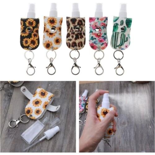 Portable 50ml Squeeze Spray Bottle Mister Bottle with Leather Keychain Holder