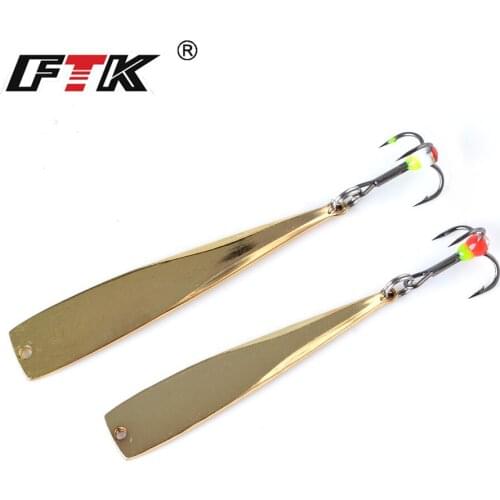 FTK Winter Ice Fishing Lure 6g/8g 65mm/75mm Gold Silver Spoon Spinner Hard Baits With Treble Hook For Trout Pike aluminum