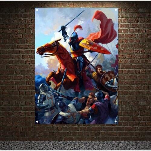 Knight Templar Order Flag Painting Wall Art Crusaders Posters Wall Hanging Custom Vertical Banner Brass Metal Holes Grommets J8