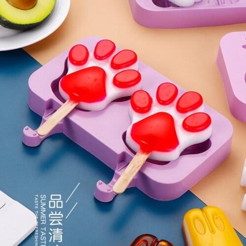 Cute Cartoon Animal Paw Ice Cream Mold Silicone Popsicle Molds Reusable BPA-Free Ice Pop Mold With Lids Sticks