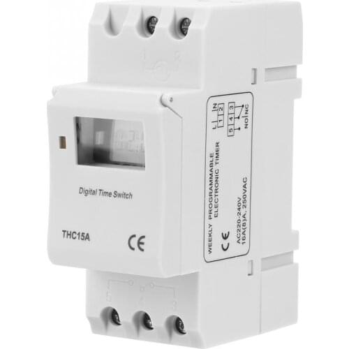 7 Days Programmable Digital Timer Switch Relay Control THC15A 220-240VAC 16A Electronic Weekly Din Rail Mount Timer Switch