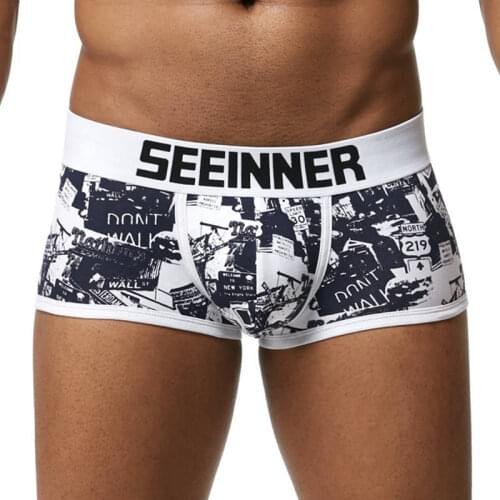 Stylish Mens Printing Underwear Boxer Shorts Trunks Sexy Mens Underpants Breathable Cotton Bulge Pouch Boxers Males Bottoms New