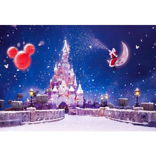 VinylBDS Snow Castle Studio Background Backdrop Holiday Santa Claus Printed Party Backgrounds Starry Sky Children Photo Studio