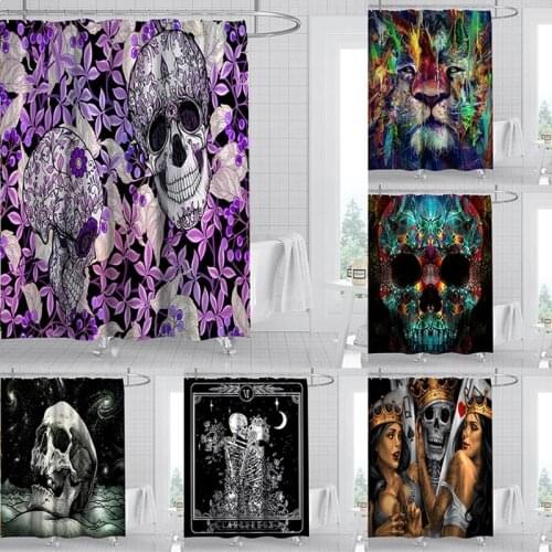 Skull Print Shower Curtain Set Home Decoration Bathroom Curtains Fabric Waterproof Polyester With Hook YL-0045