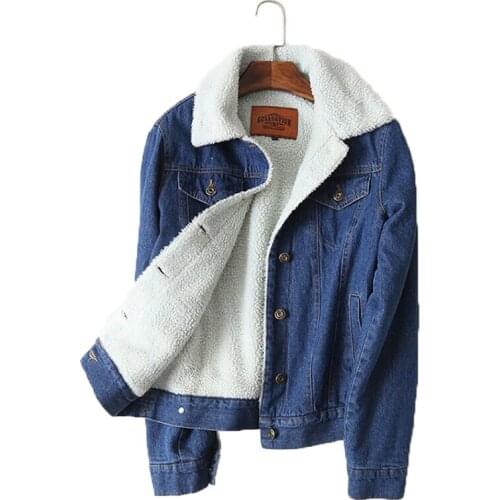 Spring Autumn Winter Pop Nice Women lambswool jean Coat With 4 Pockets Long Sleeves Warm Jeans Coat Outwear Wide Denim Jacket