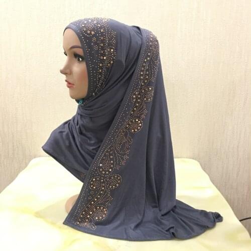 Gold Rhineston Jersey Head Scarf Solid Color Hijabs For Women Headscarf Muslim Turban Long Shawls Covering Wraps S Size 160X50CM